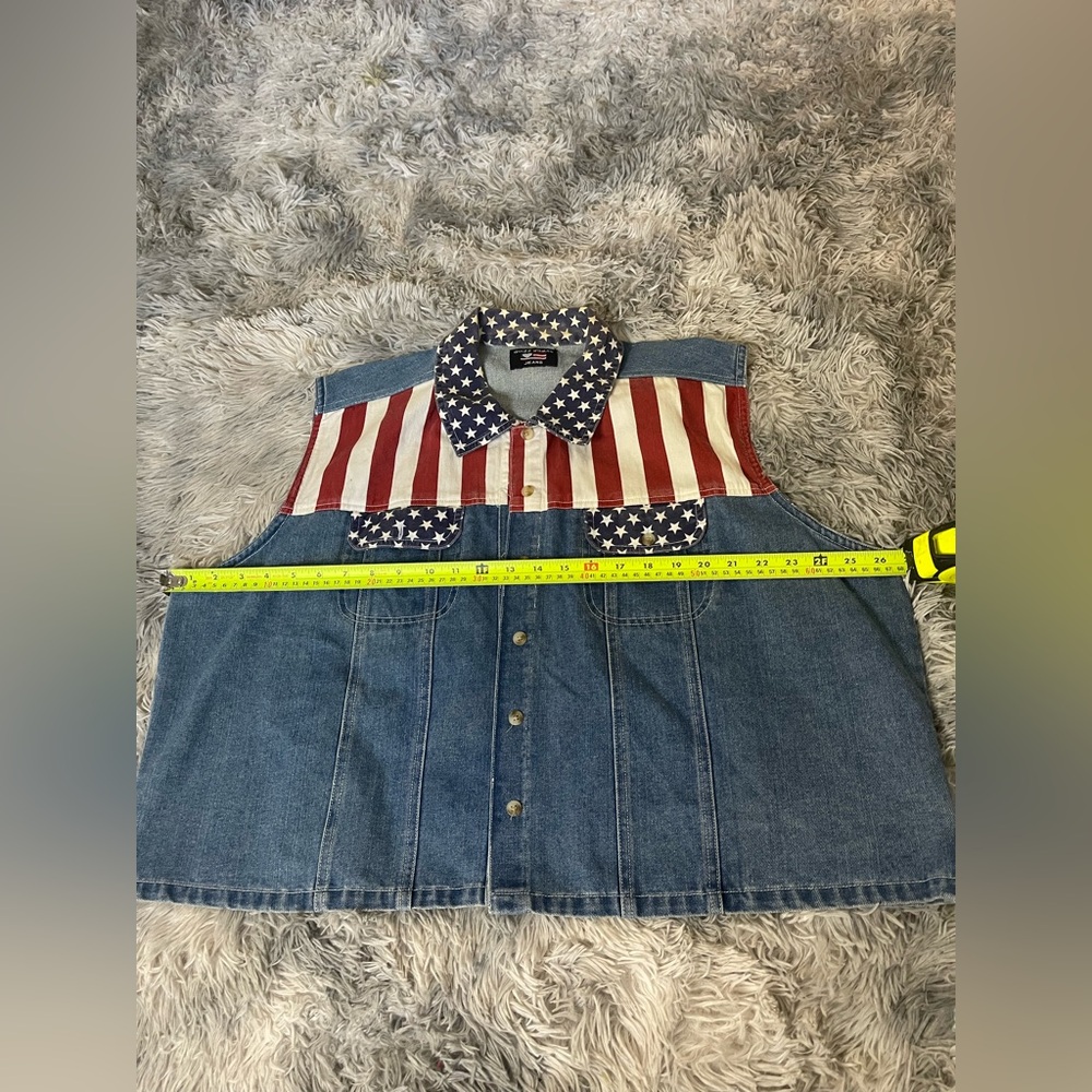 Vintage Quizz Woman Jeans Denim Vest USA American Flag Stars & Stripes 90s - Picture 3 of 5